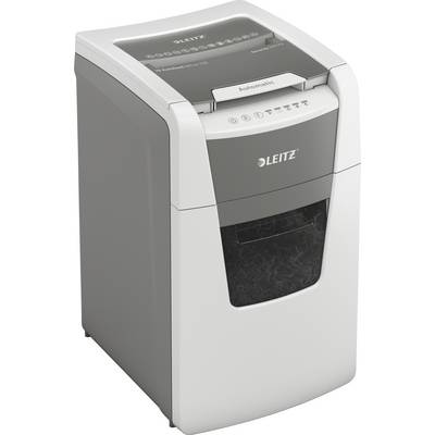 A white and grey Leitz paper shredder, suitable for automatic document destruction.