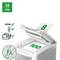 A paper shredder is cutting paper with a capacity of '8'. Symbols indicate a runtime of 20 minutes and security level P4.