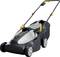 Electric lawnmower with a black casing and yellow handles, ideal for medium-sized gardens.