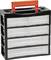 A portable, black storage system with transparent drawers and a red handle, perfect for organising small items.