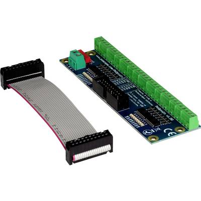 A green electronic circuit board with multiple terminal blocks and a ribbon cable for connection and control.