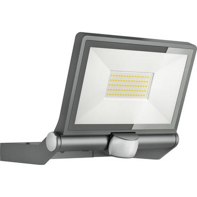 A grey LED floodlight with sensor, suitable for outdoor lighting.