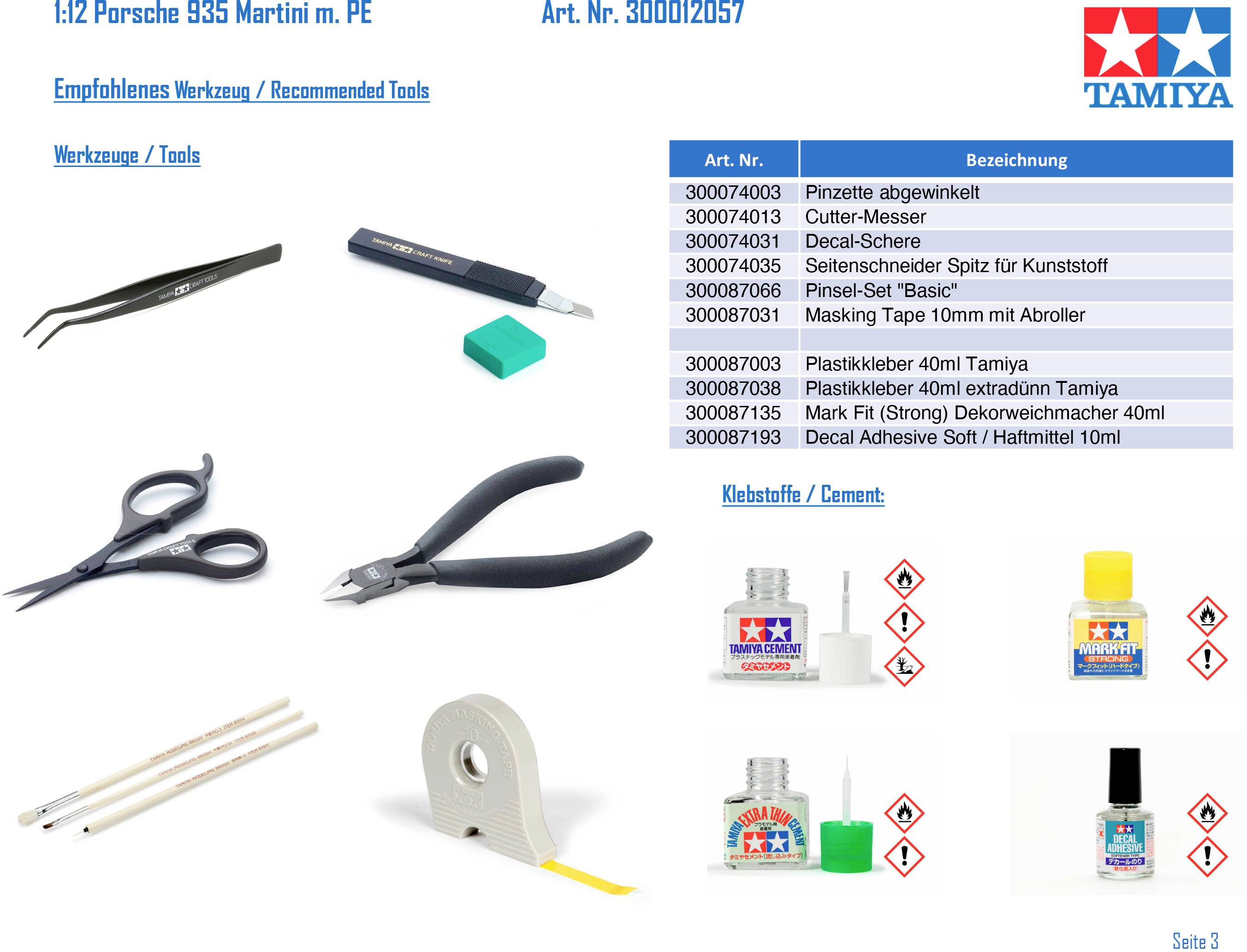 Tamiya 300012057 Porsche 935 Martini m. PE Model car assembly kit 1:12-10