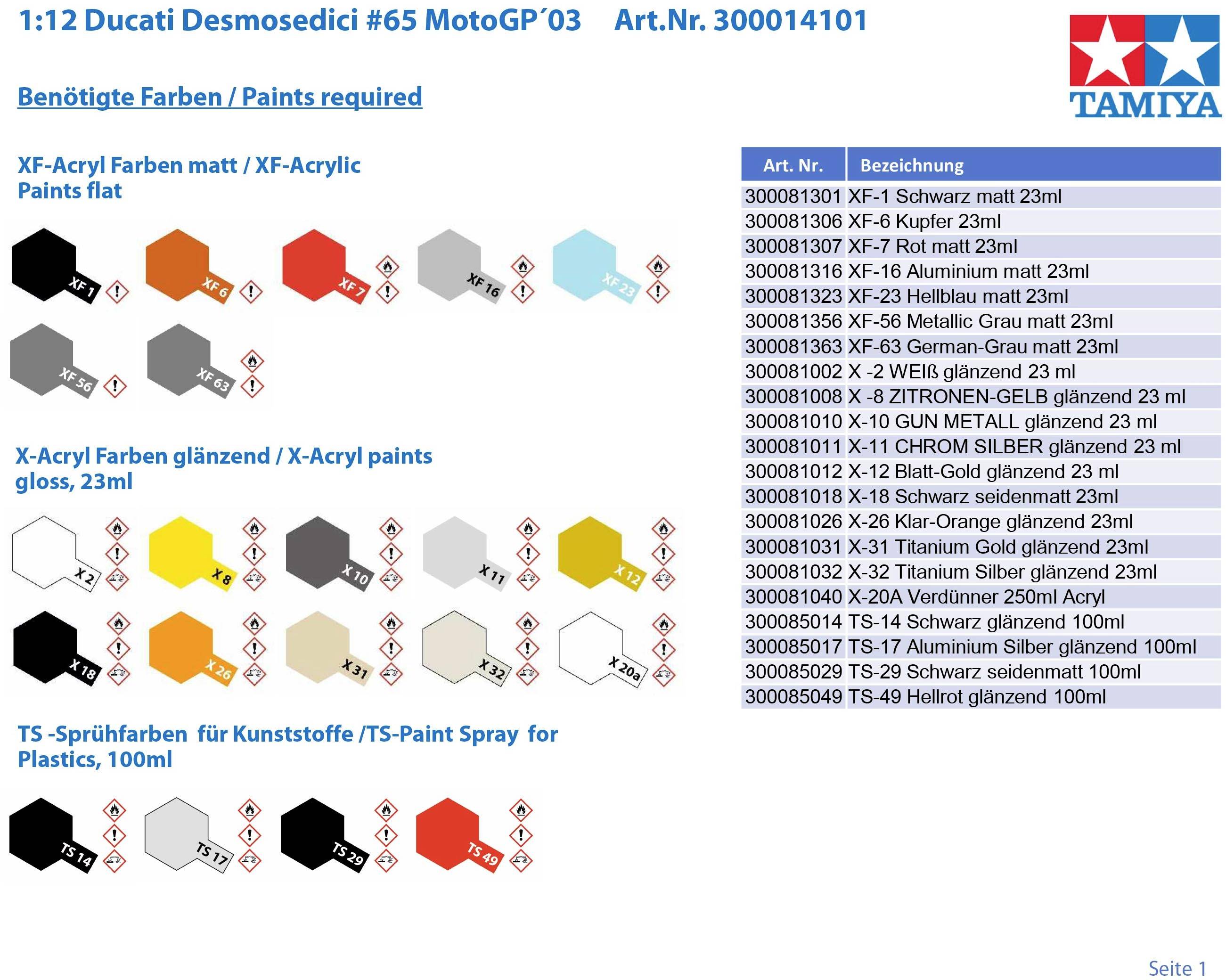 Tamiya 300014101 Ducati Desmosedici #65 MotoGP´03 Motorcycle assembly kit 1:12-1