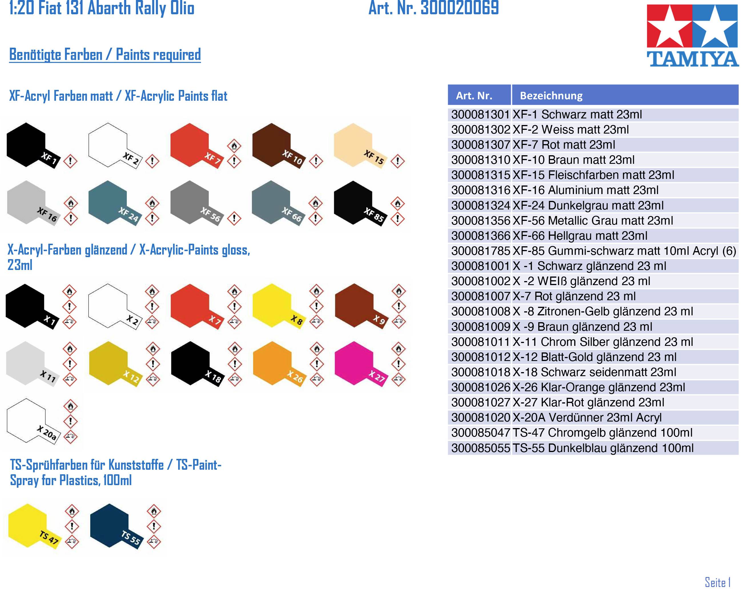 Tamiya 300020069 Fiat 131 Abarth Rally Olio Model car assembly kit 1:20-6