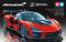 'McLaren Senna Model Car', red and black, side view. McLaren, Senna, and Tamiya logos above. Asian characters present.