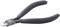 Illustrated is a side cutter with black, rubber-coated handles. Primarily used for cutting wires and cables.
