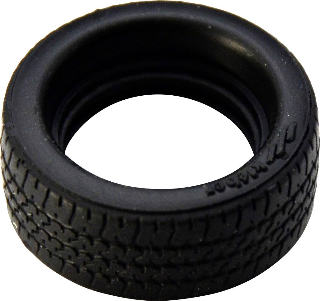 A single black rubber tyre with tread pattern on a white background.