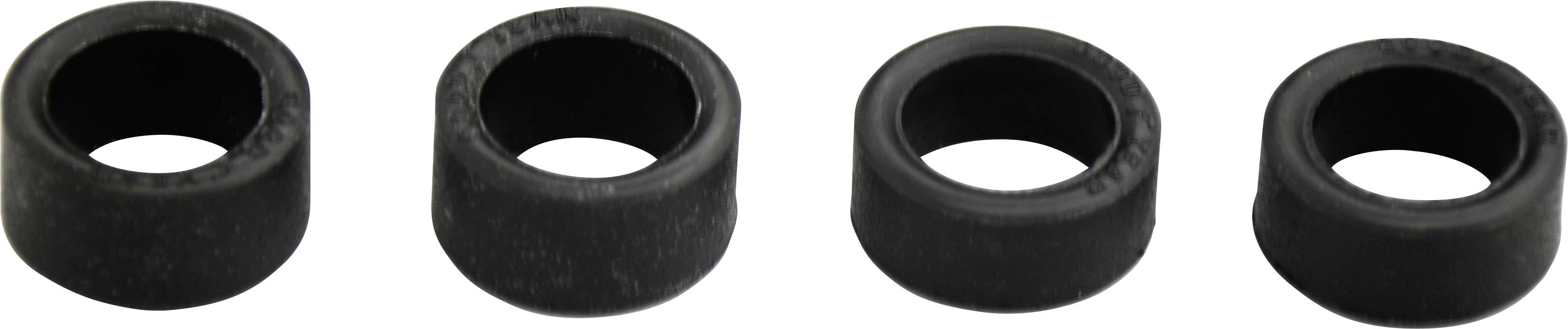 Four black rubber sleeves arranged in a row, evenly spaced, with no visible labels or markings.