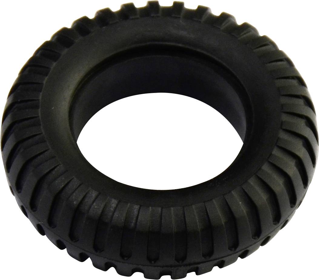 Black car tyre without a rim, set against a white background, displaying the tread pattern and shape of the rubber tyre.
