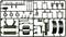 Parts frame of a model kit with several small plastic components that can be assembled together.
