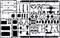 A plastic model kit with various pre-formed parts for assembling a model car. Parts are arranged in a grid frame.