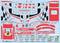 Decals for a model car featuring an Abarth logo, red and black stripes, and racing numbers. Includes Italian flag patterns.