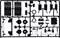 A black plastic injection-moulded sprue with various model parts, including wheels, axles, and body components of a toy car.