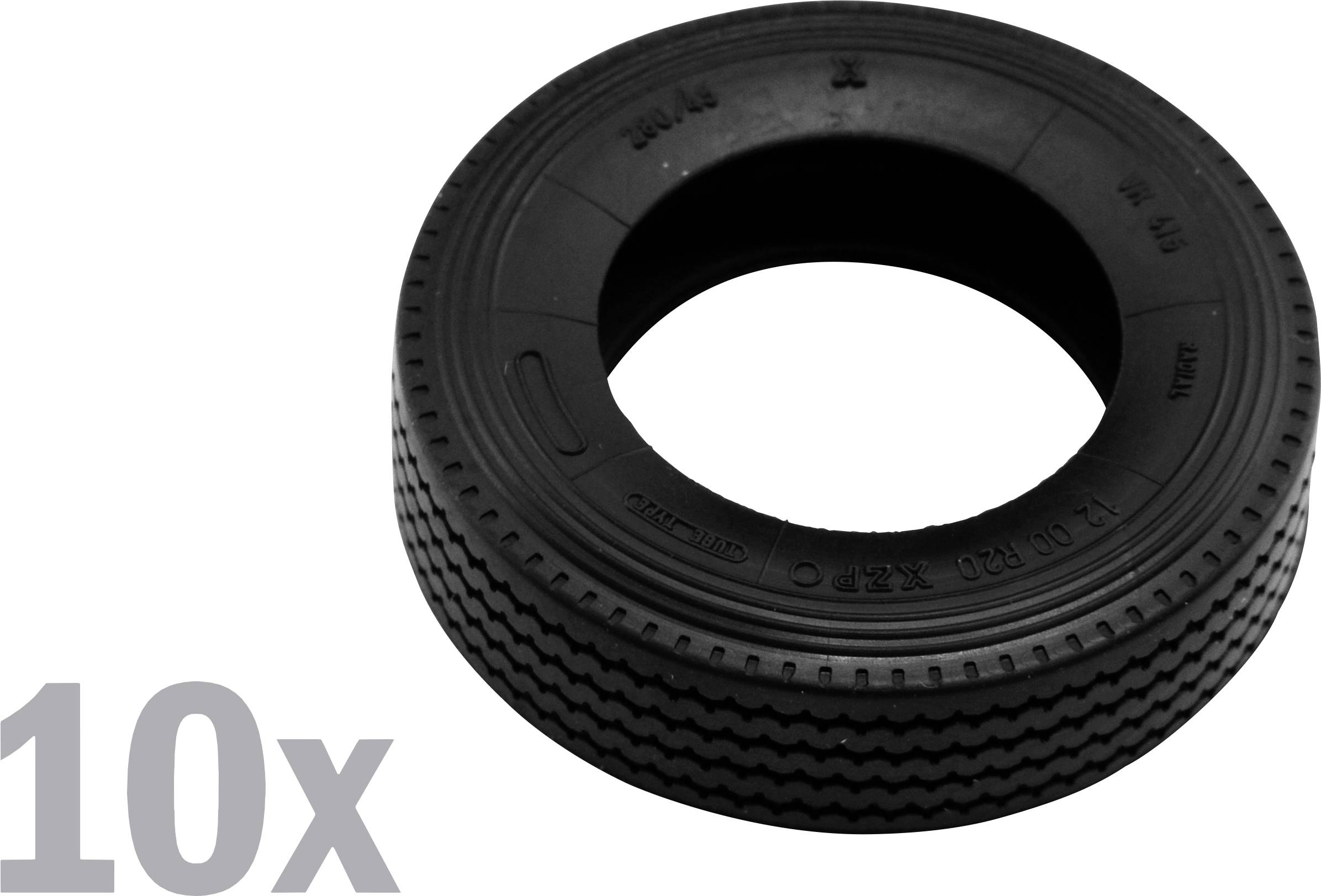 Black rubber tyre with tread pattern, predominantly displaying '10x' marking, isolated on a white background.