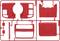 Red plastic parts, arranged in the form of a model kit, suitable for a vehicle model. Detailed components visible.