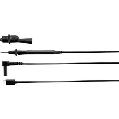 'A long, black measuring cable with a measuring tip and various connection plugs, suitable for electrical measuring instruments.'