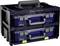 'Raaco CarryMore 80' tool case system with a black frame and two blue, transparent boxes with carry handles.