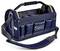 A blue tool bag with a handle, multiple pockets, and a shoulder strap, branded with 'raaco' for organizing and carrying tools.