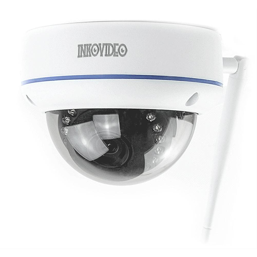Security camera with white casing and transparent cover. Contains multiple infrared LEDs for night-time surveillance. Ideal security solution for indoor or outdoor use.