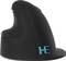 Ergonomic vertical computer mouse in black with blue 'HE' inscription on the side. Optimised for wrist comfort.