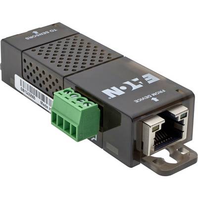 An Ethernet module with connections for sensors and device connectivity. Markings indicate the direction to sensors and devices.