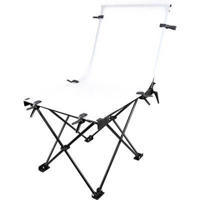 Folding chair with a black metal frame and white seat, sturdy and easily portable design.