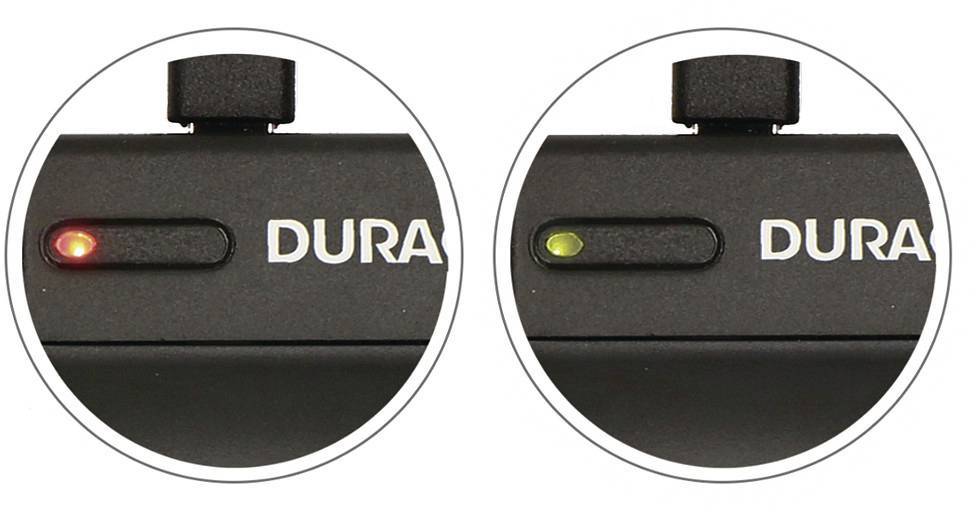 Two circular images depict a switch with two indicators: a red light illuminates on the left, a green light on the right.