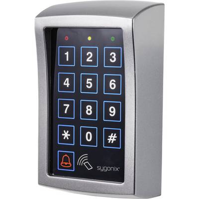 Electronic Number Lock with Illuminated Keypad. Displays keys from 0-9, asterisk and hash. Colours: Silver casing, blue key illumination.