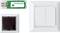 Wireless radio switch by EnOcean with USB dongle and solar cell, enabling power-free and battery-free switching of light switches.