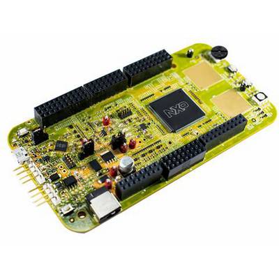 A green circuit board with various electronic components and a large chip in the centre, marked with 'NXP'.