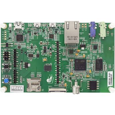 Electronic circuit board with various chips, capacitors, and connectors. On the left, an SD card slot, and on the right, VGA and Ethernet ports.