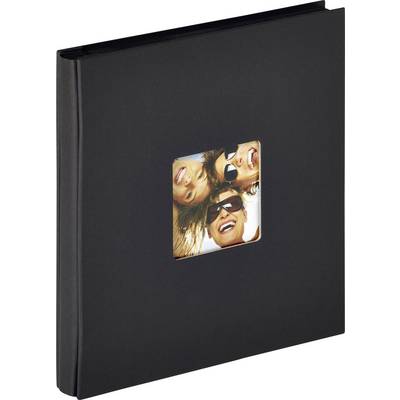 Black photo book with a small picture on the cover showing three cheerful people wearing sunglasses.