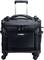 Black, four-wheeled suitcase with extendable handle, front featuring two zips; ideal for travel or business.