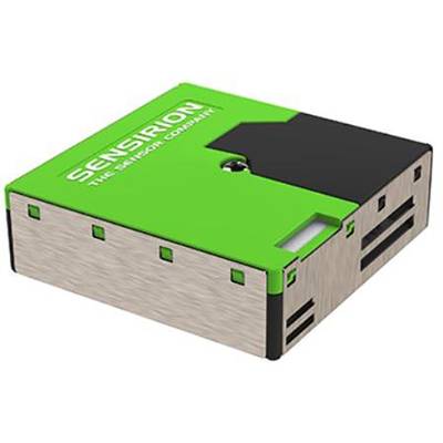 Compact sensor module in green and silver, labelled with 'Sensirion - The Sensor Company'.