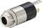 'Metal audio jack socket with thread and three soldering terminals for device mounting.'