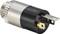 Connector with black and silver housing, three metal contacts, and knurled cap. Electronic component for connections.