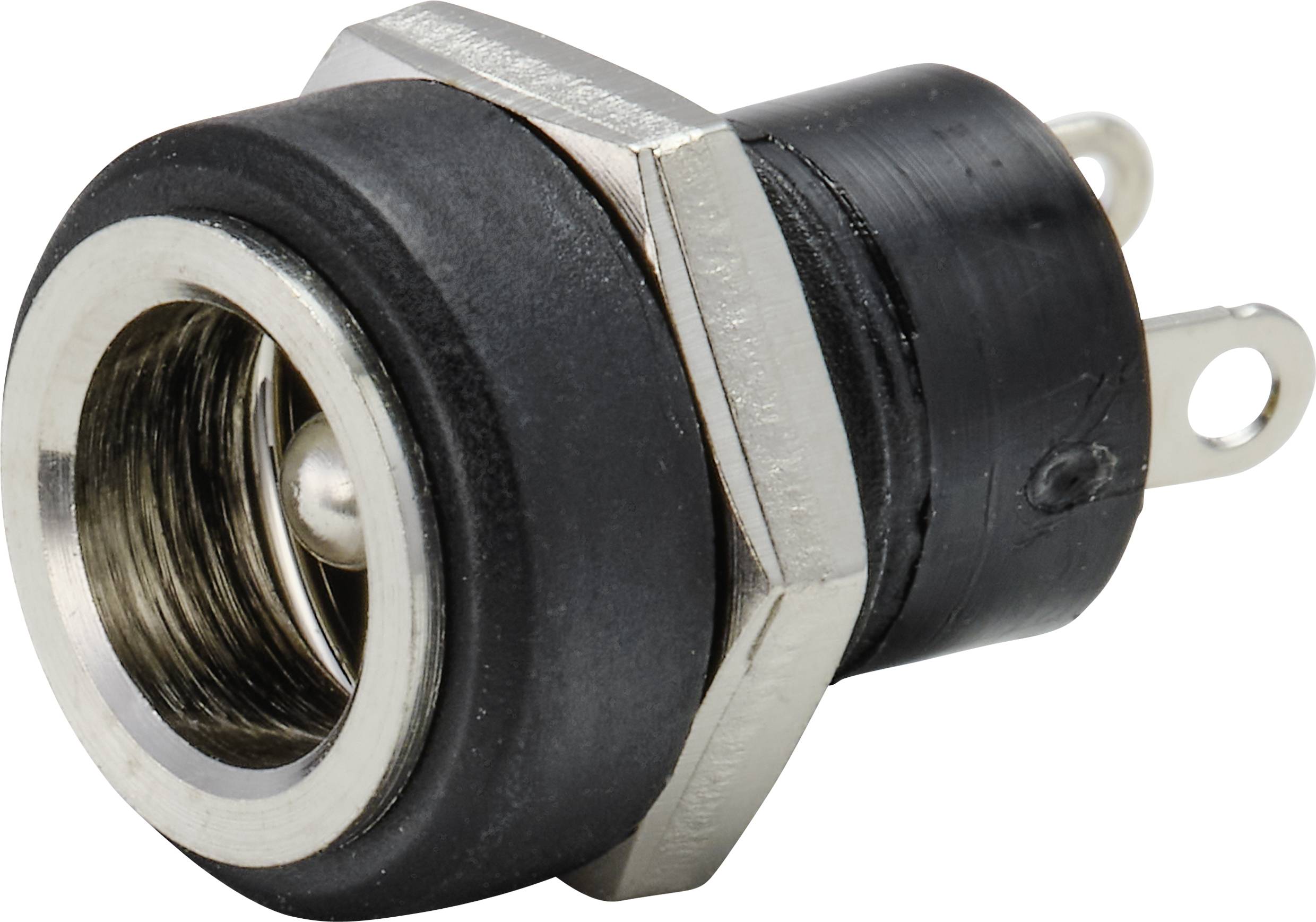 A black and silver metal socket adapter, commonly used in electronic devices for connecting cables.