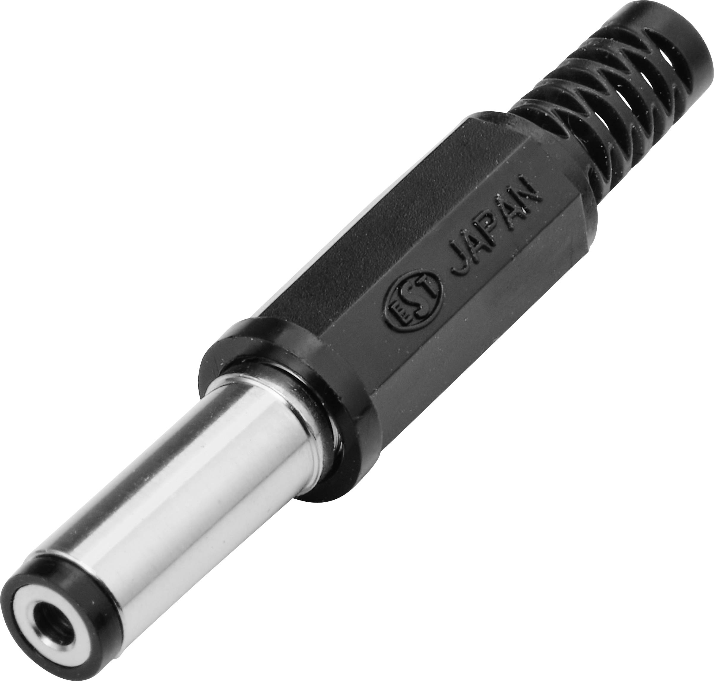 A black and silver plug adapter with the inscription 'Japan'.