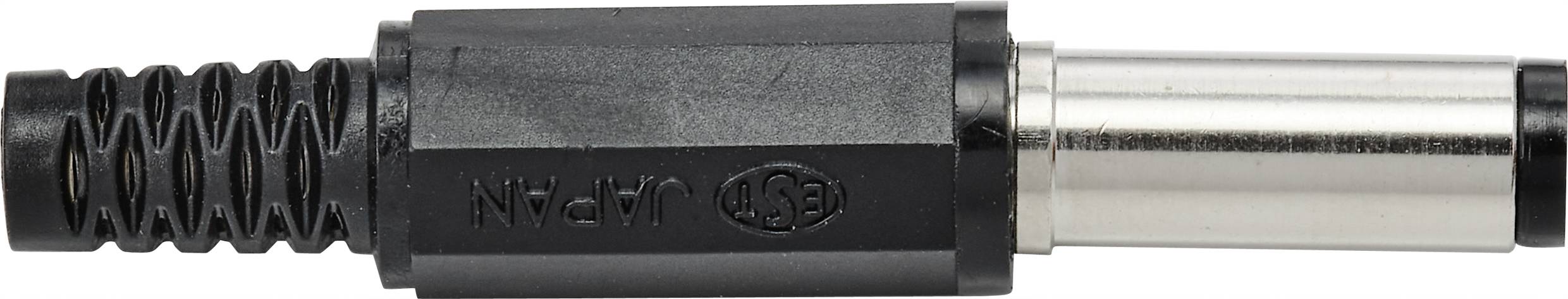 A black and silver jack plug adapter, shown from the side, reveals a spiral spring for cable flexibility.