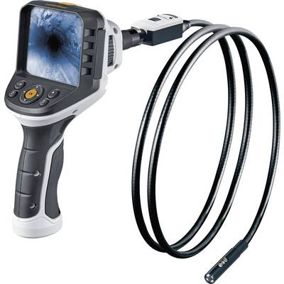 A handheld endoscope for inspecting hard-to-reach areas, with a flexible cable and integrated screen for displaying images.