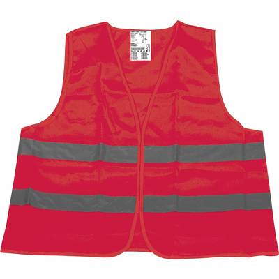 Red high-visibility vest with two horizontal grey reflective strips, typical of safety clothing used in road traffic.
