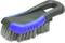 Black brush with grey bristles and blue handle, suitable for scrubbing and cleaning.