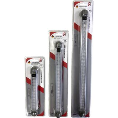 Three LED lights in packaging of different sizes, marked with '12V', 'Lumens 300' to 'Lumens 900'.