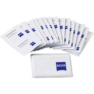 A stack of ZEISS cleaning wipes in a plastic sleeve. Ideal for cleaning glasses or optical lenses.