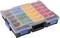 A sorting box with colourful, removable compartments in various sizes, ideal for storing small parts or tools.