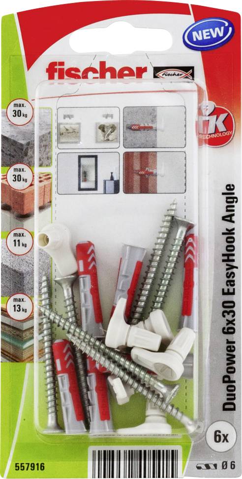 Fischer DuoPower 6x30 EasyHook Angle K (6) Assorted dowels 557916 1 Set