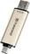Transcend USB drive with dual connection: USB-A and USB-C. Storage capacity of 512GB. Gold-coloured casing.