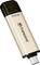 USB flash drive with 512 GB storage capacity by Transcend, pictured in gold and black with a removable protective cap.