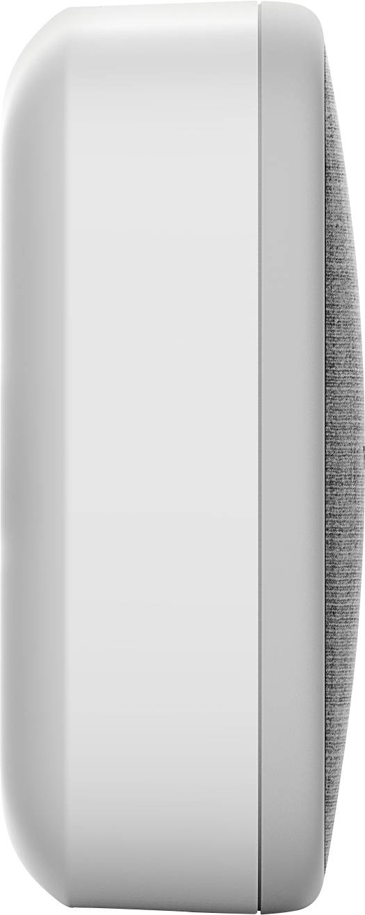 Side view of a white, rectangular electronic device with rounded edges and a grey-textured surface on the right side.